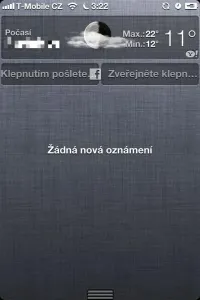 Tlačítka pro Twitter a Facebook v oznamovacím centru