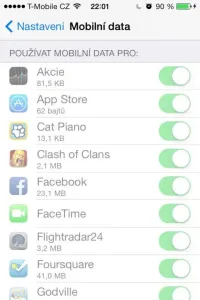 Mobilní data pro jednotlivé aplikace