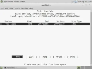 cfdisk - prázdná GPT