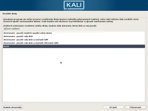 Kali - ruční nastavení disků