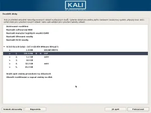 Kali - rozdělení disku