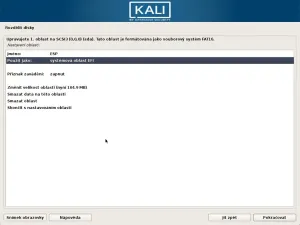 Kali - ESP jako systémová oblast pro EFI